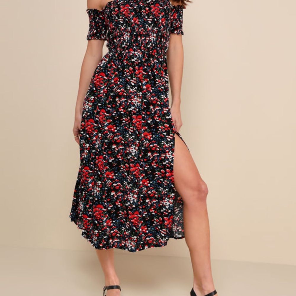 Lulus View from the Meadow Black Floral Dress